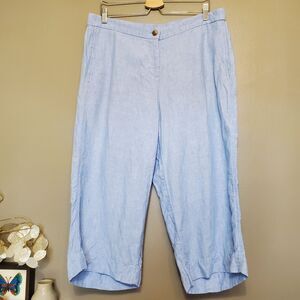 J. Jill Love Linen Pants Size Petite XL Blue High Rise Wide Leg Cropped Beach